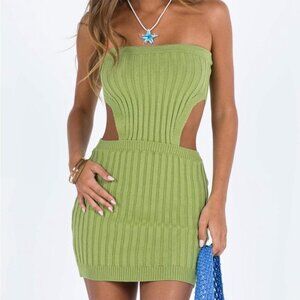 Ribbed Knit Strapless Cutout Mini Dress – Green - NEW WITH TAGS